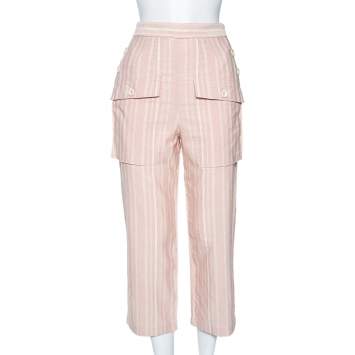 Pre Owned Chloe Light Pink Striped Pocketed Straight Leg Pants S