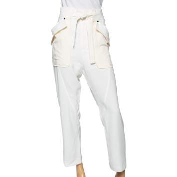 Pre Owned Chloe White Crepe Oversized Pocket Detail Pants S