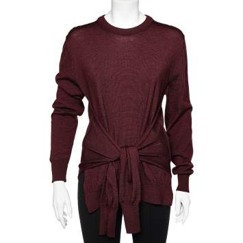 Pre Owned Chloe Burnt Mahogany Wool Waist Tie Detail Sweater M