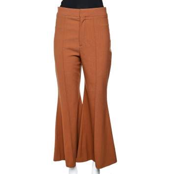Pre Owned Chloe Brown Delight Wool Flared Leg Trousers M