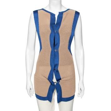 Pre Owned See By Chloe Beige And Blue Cotton Sleeveless Cardigan M