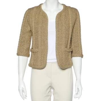 Pre Owned Chloe Gold Lurex Knit Open Front Shrug S