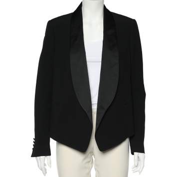 Pre Owned Chloe Black Crepe Satin Lapel Detail Open Front Blazer L