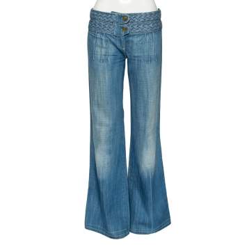 Pre Owned Chloe Blue Cotton Braided Detailed Waist Flared Jeans M