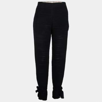 Pre Owned Chloe Black Chiffon Plisse Hem Tie Detail Pants M