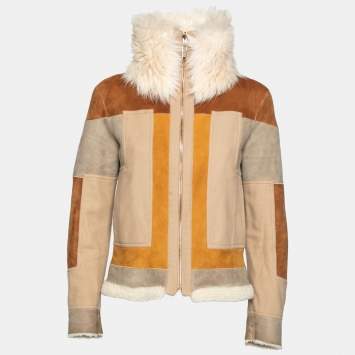 Pre Owned Chloe Off White Suede and Shearling Reversible Jacket S