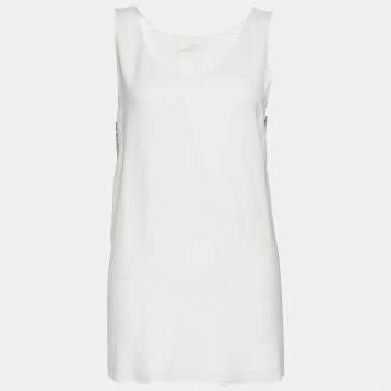 Pre Owned Chloe Off-White Crepe Embellished Sleeveless Blouse M