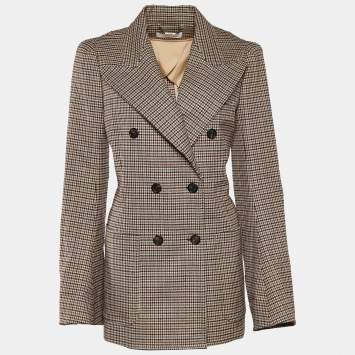 Pre Owned Chloe Beige Checkered Wool Double Breasted Blazer M