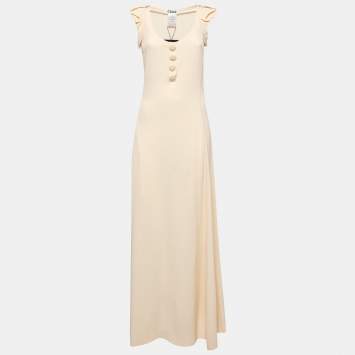 Pre Owned Chloe Pale Peach Crepe Button Detail Maxi Dress M