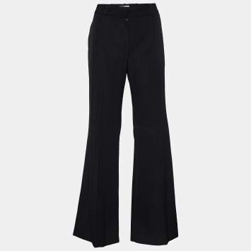 Pre Owned Chloe Black Wool Striped Flared Trousers S