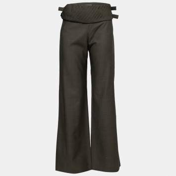 Pre Owned Chloe Olive Green Crepe Pleated Side Buckled Trousers M