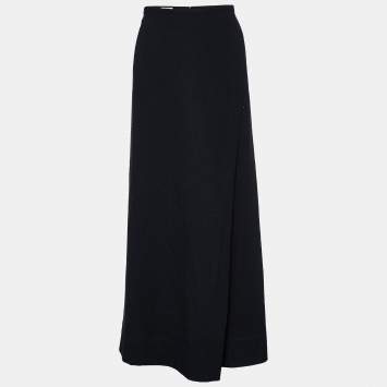 Pre Owned Chloe Black Wool & Cotton Pleated Detail Maxi Skirt M