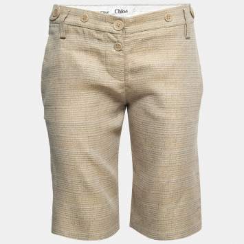 Pre Owned Chloe Light Yellow Textured Cotton & Silk Bermuda Shorts S