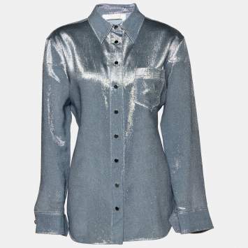 Pre Owned Chloe Blue Lurex Silk Button Front Shirt M