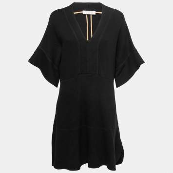 Pre Owned Chloe Black Knit V-Neck Midi Dress L