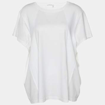Pre Owned Chloe White Cotton Rib Knit Detail Oversized T-Shirt S
