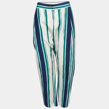 Pre Owned Chloe Multicolor Striped Silk Wide Leg Pants M