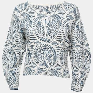 Pre Owned Chloe Blue Patterned Jacquard Knit Long Sleeve Top S