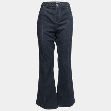 Pre Owned Chloe Dark Blue Denim Braided Detail Flared Jeans L Waist 34"
