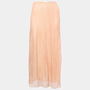 Pre Owned Chloe Peach Beige Plisse Chiffon Maxi Skirt M