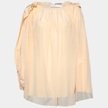 Pre Owned Chloe Woody Beige Silk Ruffle Detail Oversized Top M