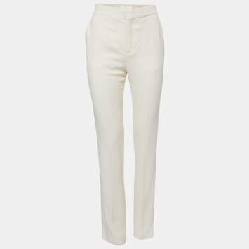 Pre Owned Chloe Cream Crepe Rhinestone Embellished Trousers M