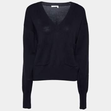Pre Owned Chloe Navy Blue Wool Knit Cropped Sweater M
