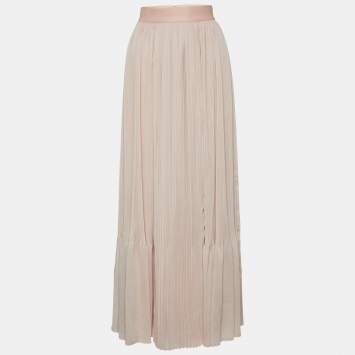 Pre Owned Chloe Pink Silk Chiffon Pleated Midi Skirt S