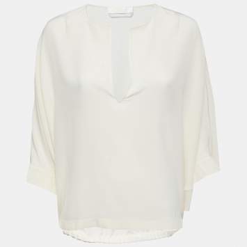 Pre Owned Chloe Cream Silk V-Neck Oversized Blouse M 