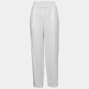 Pre Owned Chloe White Crepe Straight Fit Pants L