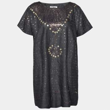 Pre Owned Chloe Dark Grey Sequinned Silk Oversized Mini Dress M