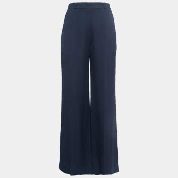 Pre Owned Chloe Navy Blue Crepe Wide Leg High Waist Trousers S