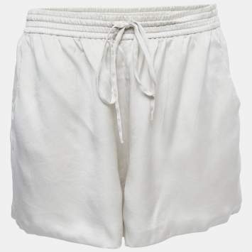 Pre Owned Chloe Off-White Satin Silk Elasticized Waist Shorts M