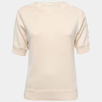 Pre Owned Chloe Cream Cashmere Lace Trimmed Sweater Top XS