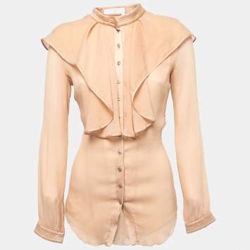 Pre Owned Chloe Beige Silk Chiffon Ruffled Shirt S