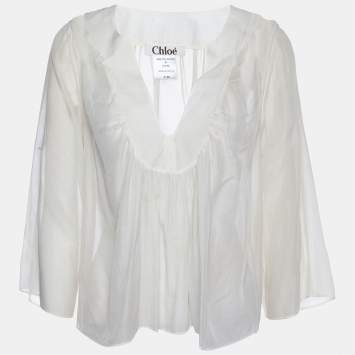 Pre Owned Chloe Beige Cotton & Silk Oversized Top M