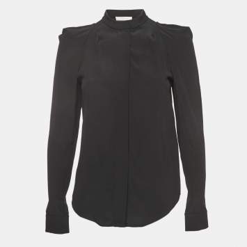 Pre Owned Chloe Black Crepe Silk Round Neck Shirt XS