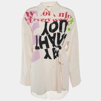 Pre Owned Chloe X Corita Kent Pansy Pink Slogan Print Silk Shirt M