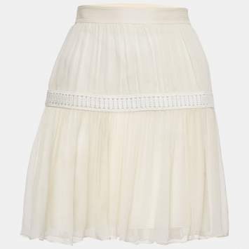 Pre Owned Chloe White Lace Trim Silk Gathered Mini Skirt S