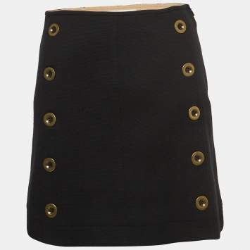 Pre Owned Chloe Black Wool Knit Button Detail Mini Skirt S