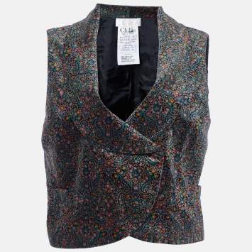 Pre Owned Chloe Vintage Multicolor Floral Velvet Vest L