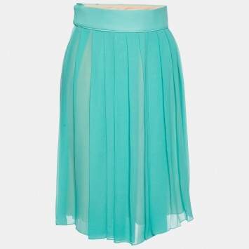 Chloe Cyan Blue Silk Pleated Midi Skirt M