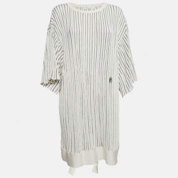 Pre Owned Chloe Off-White Patterned Knit Flared Sleeves Mini Dress L