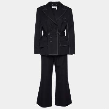 Pre Owned Chloe Black Wool Blend Belted Pant Suit L