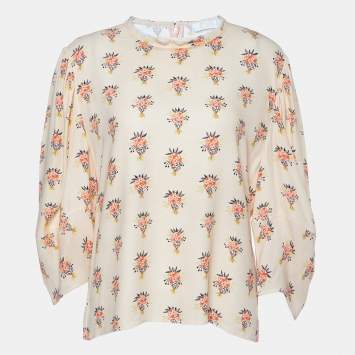 Pre Owned Chloe Wild Pink Printed Crepe Puff Sleeves Top L
