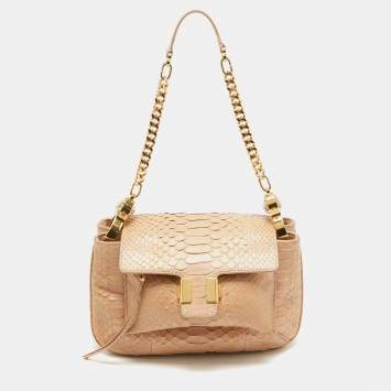 Pre Owned Chloe Beige Python and Leather Amelia Shoulder Bag