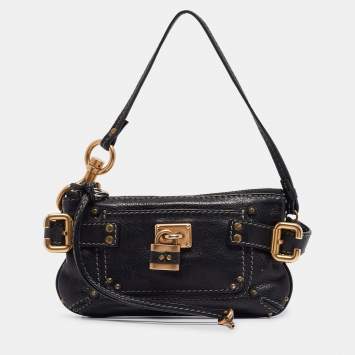 Pre Owned Chloe Black Leather Paddington Pochette Bag