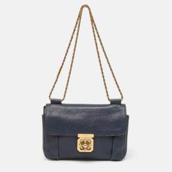 Pre Owned Chloe Navy Blue Leather Medium Elsie Shoulder Bag