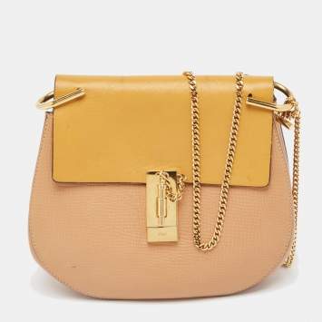 Pre Owned Chloe Beige/Mustard Leather Medium Drew Shoulder Bag