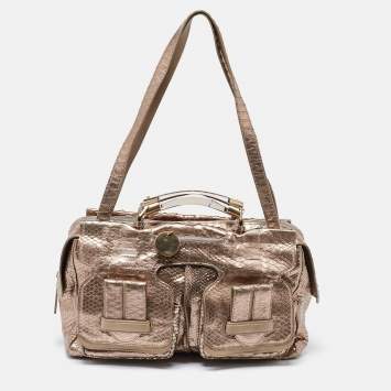Pre Owned Chloe Metallic Rose Gold Python Large Saskia Satchel